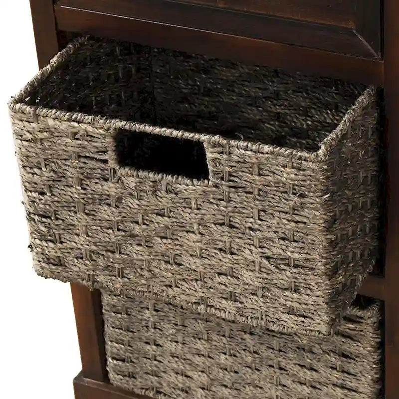 Mobile contenitore con 2 cassetti e 4 cestini in rattan