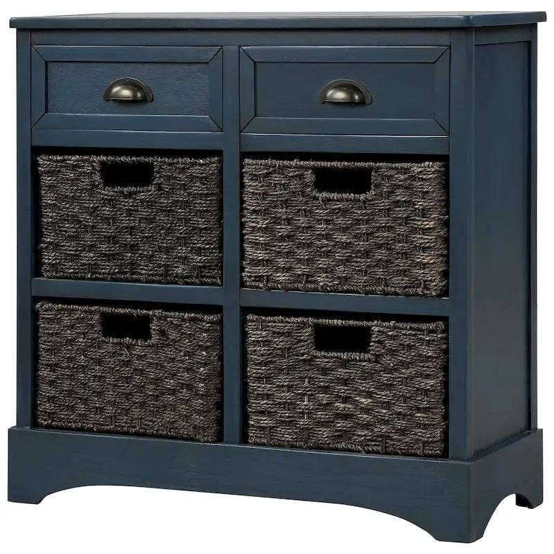 Mobile contenitore con 2 cassetti e 4 cestini in rattan