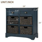 Mobile contenitore con 2 cassetti e 4 cestini in rattan