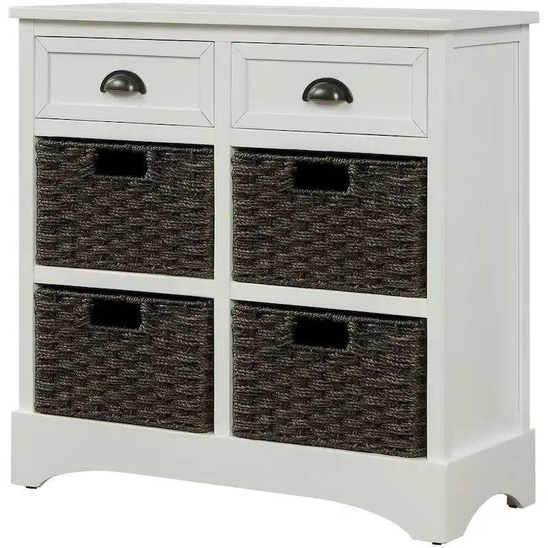 Mobile contenitore con 2 cassetti e 4 cestini in rattan