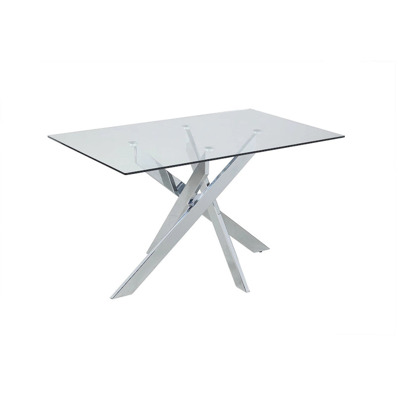 Tavolo da Pranzo Quadrato in Vetro con Base a Croce Cromata