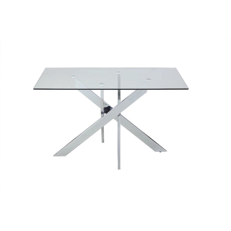 Tavolo da Pranzo Quadrato in Vetro con Base a Croce Cromata