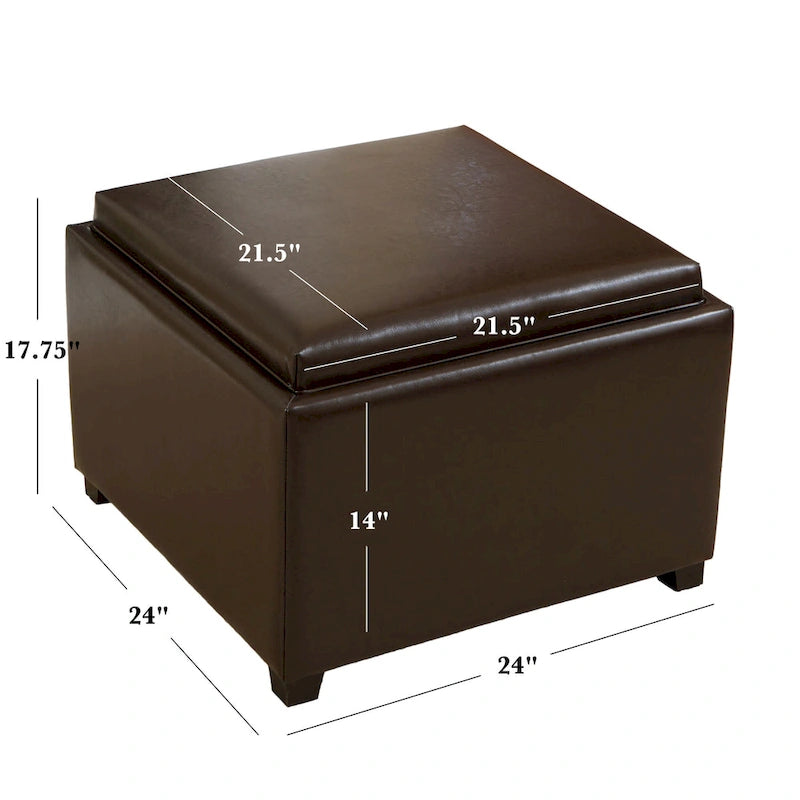 Pouf contenitore con vassoio superiore in similpelle marrone