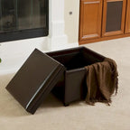 Pouf contenitore con vassoio superiore in similpelle marrone