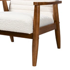 Poltrona Mid-Century Moderna in Tessuto Bouclé Crema con Gambe in Legno Noce Marrone
