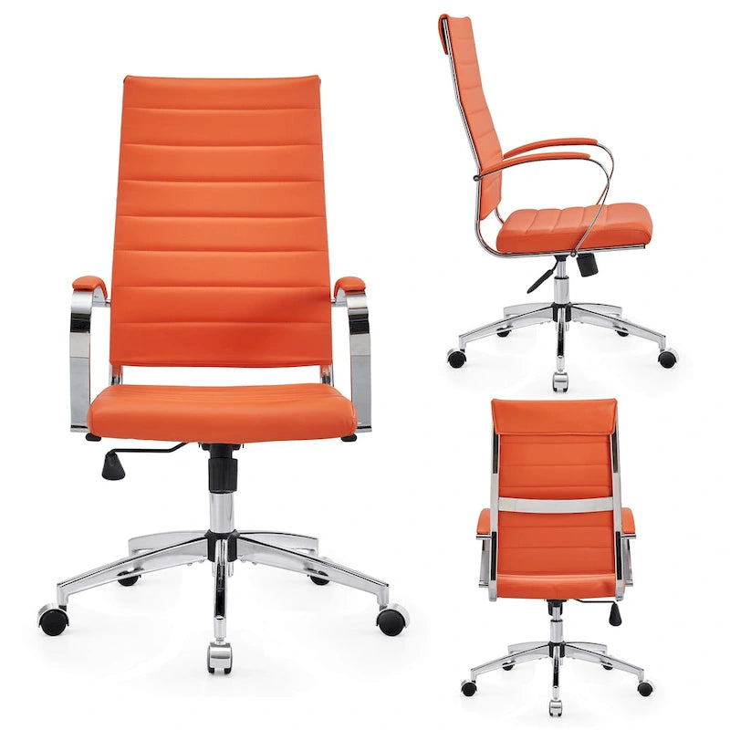 Sedia da ufficio girevole in similpelle a costine con altezza regolabile