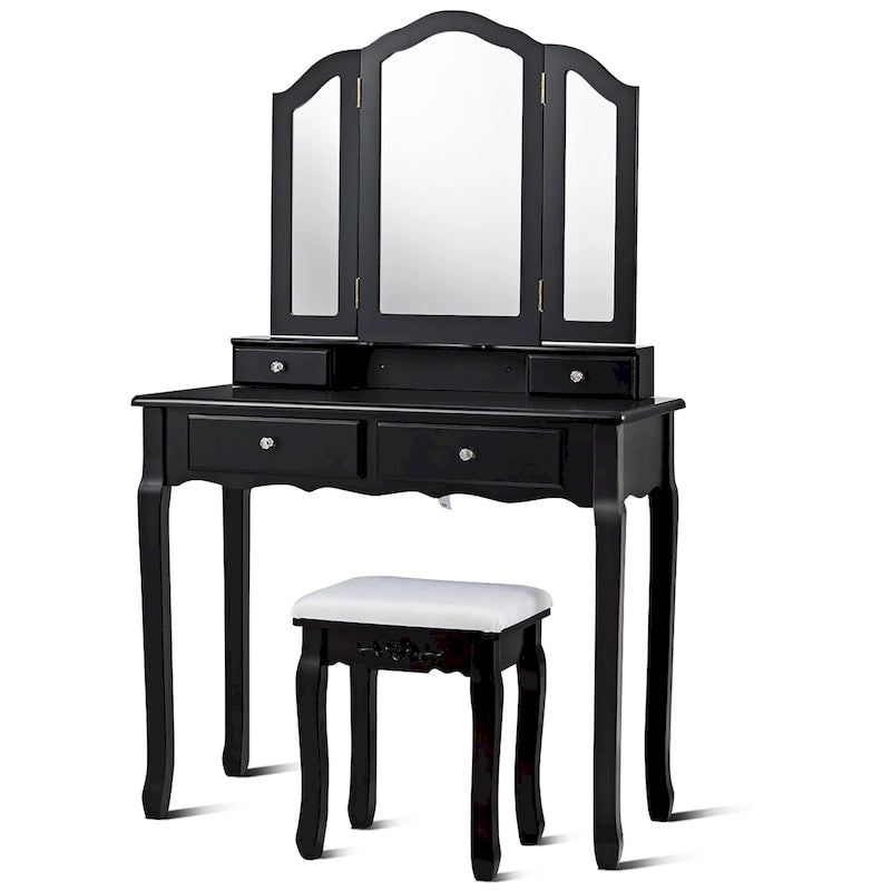 Set da Toeletta con Specchio a Tre Ante e 4 Cassetti Contenitori