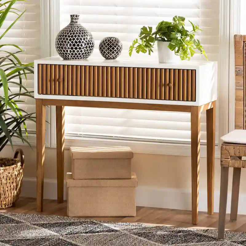 Consolle Bicolore con Cassetto Stile Mid-Century Modern