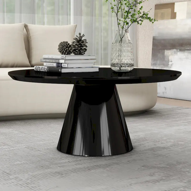 Tavolino da caffè moderno a cono per soggiorno, finitura lucida, diametro 90 cm, nero o bianco