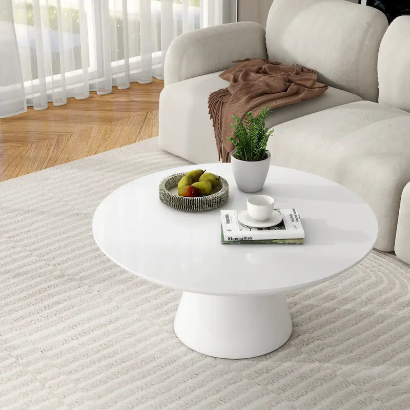 Tavolino da caffè moderno a cono per soggiorno, finitura lucida, diametro 90 cm, nero o bianco