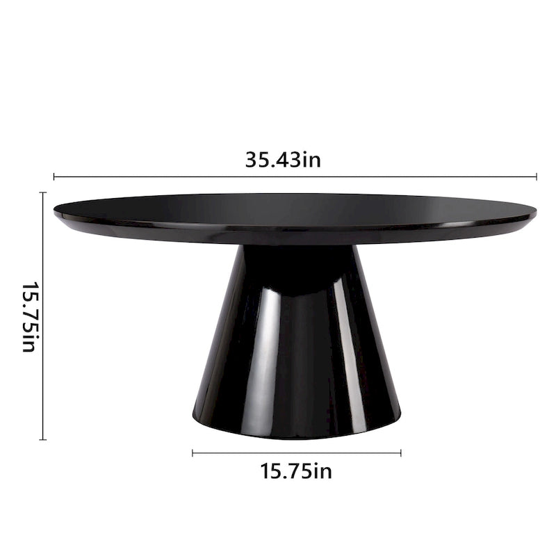 Tavolino da caffè moderno a cono per soggiorno, finitura lucida, diametro 90 cm, nero o bianco