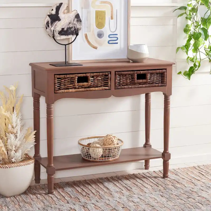 Consolle con cassetto in rattan e ripiano inferiore - 91,44 L x 33,02 P x 81,28 A cm
