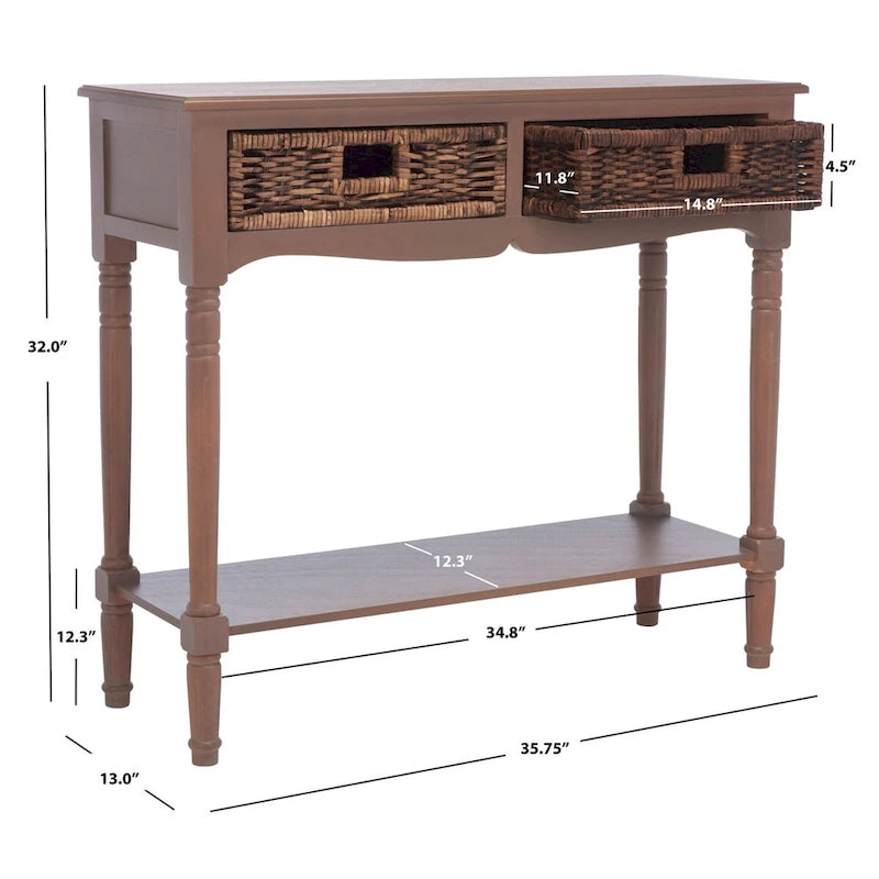 Consolle con cassetto in rattan e ripiano inferiore - 91,44 L x 33,02 P x 81,28 A cm