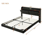 Letto a piattaforma Queen Size con testiera contenitore e porte USB
