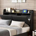 Letto a piattaforma Queen Size con testiera contenitore e porte USB
