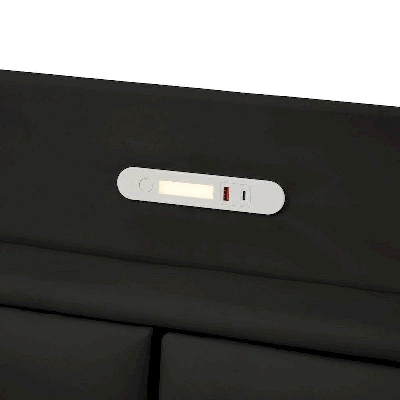 Letto a piattaforma Queen Size con testiera contenitore e porte USB