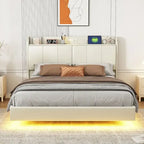 Letto a piattaforma Queen Size con testiera contenitore e porte USB