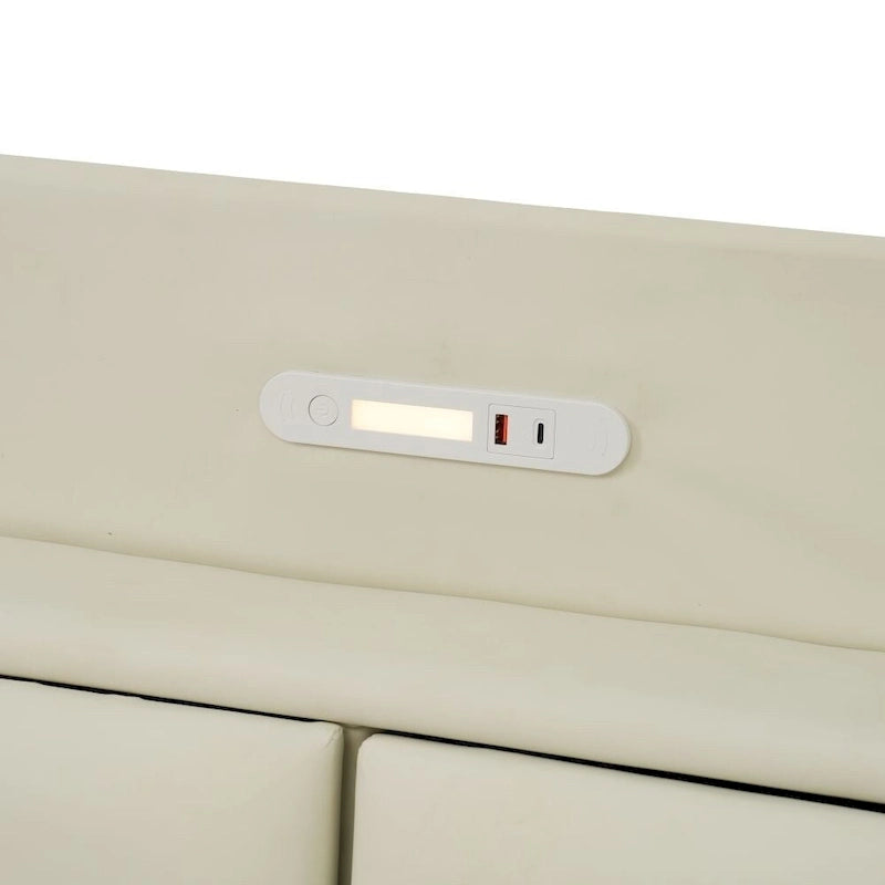Letto a piattaforma Queen Size con testiera contenitore e porte USB