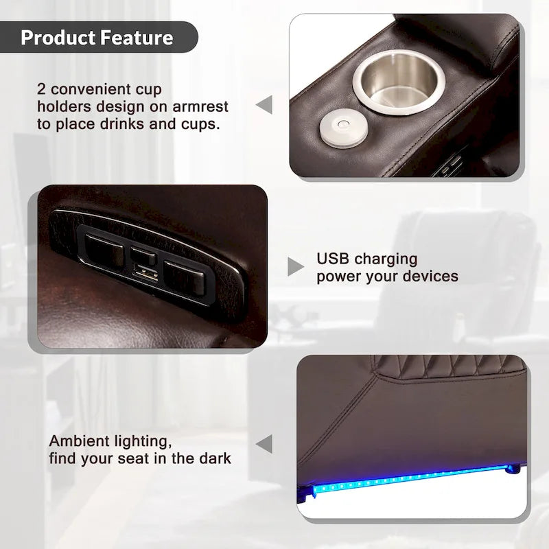 Poltrona reclinabile elettrica con portabicchieri e porta USB