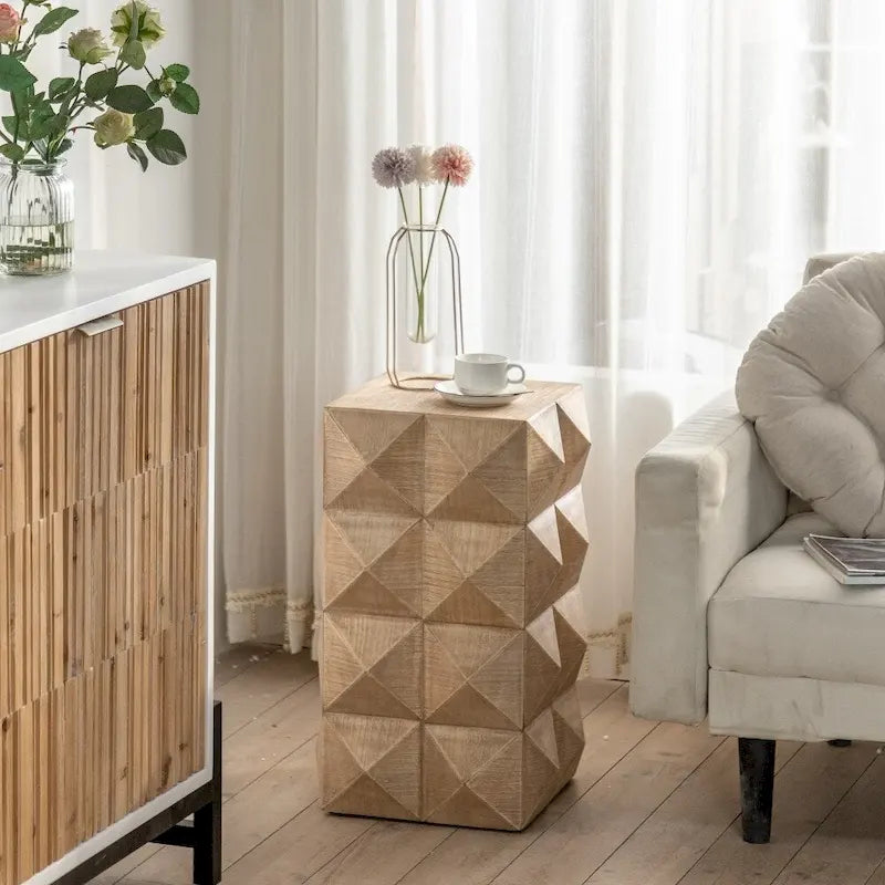 Tavolino rotondo in legno con design a botte