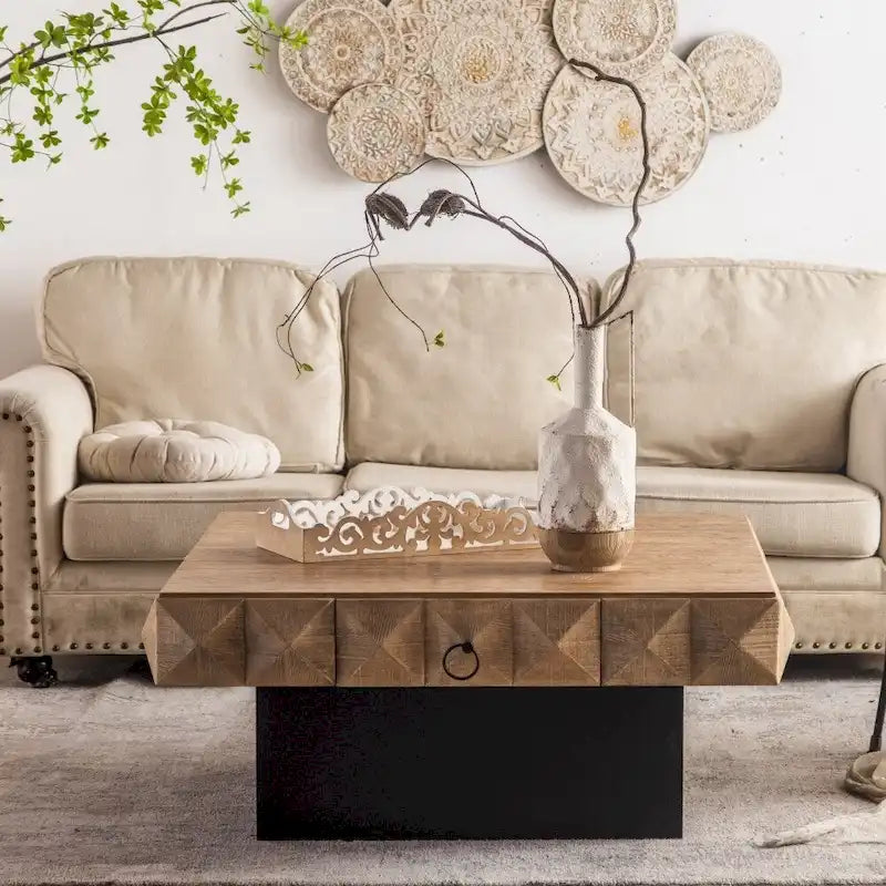Tavolino rotondo in legno con design a botte