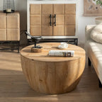 Tavolino rotondo in legno con design a botte