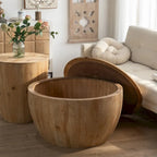 Tavolino rotondo in legno con design a botte
