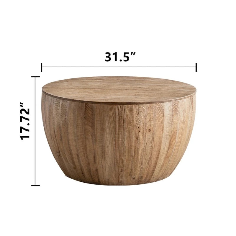 Tavolino rotondo in legno con design a botte