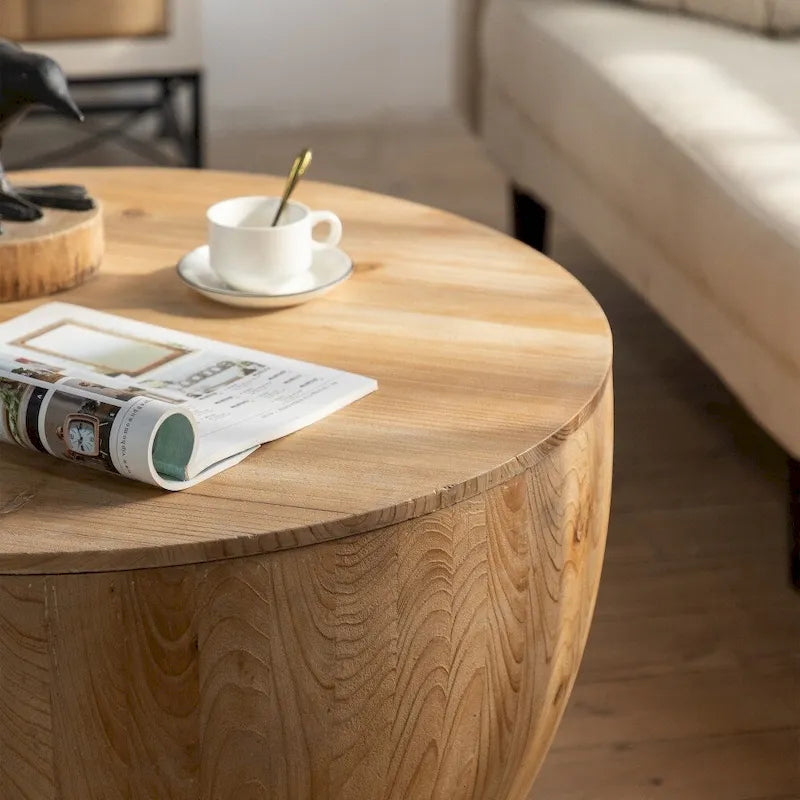 Tavolino rotondo in legno con design a botte
