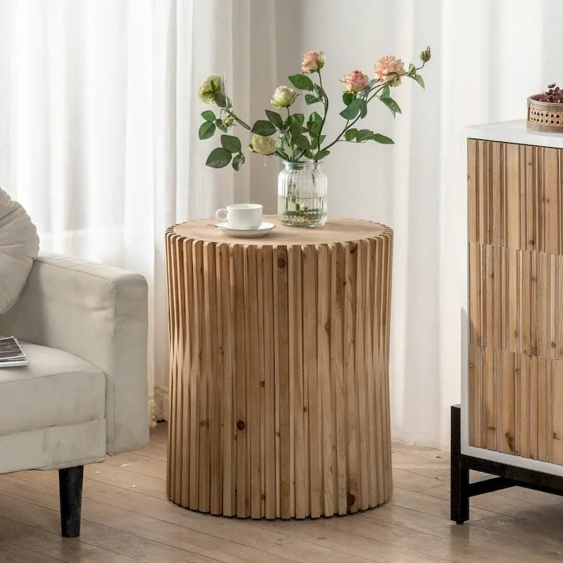 Tavolino rotondo in legno con design a botte