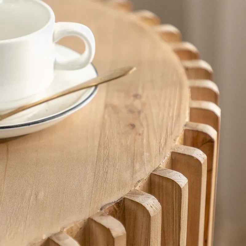 Tavolino da Caffè Cilindrico con Texture a Rilievo