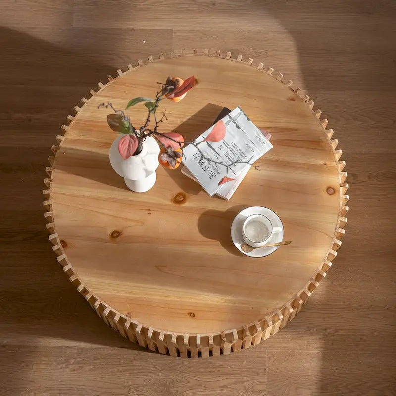 Tavolino da Caffè Cilindrico con Texture a Rilievo