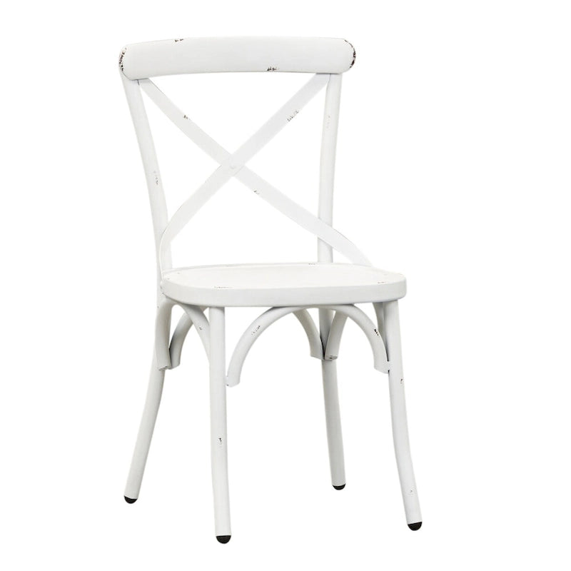 Sedia laterale con schienale a X in metallo anticato - Bianco antico (Set di 2)