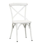 Sedia laterale con schienale a X in metallo anticato - Bianco antico (Set di 2)