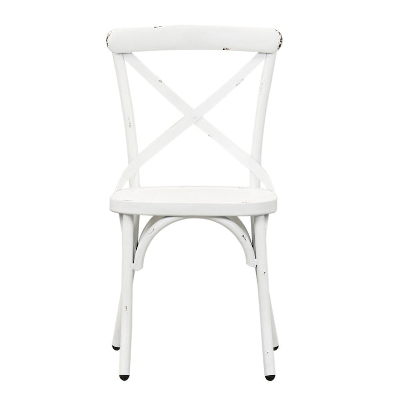 Sedia laterale con schienale a X in metallo anticato - Bianco antico (Set di 2)
