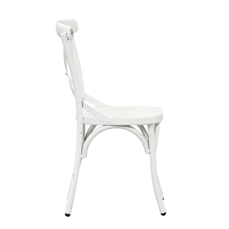 Sedia laterale con schienale a X in metallo anticato - Bianco antico (Set di 2)