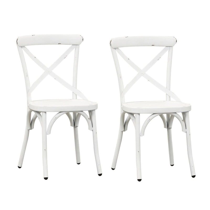 Sedia laterale con schienale a X in metallo anticato - Bianco antico (Set di 2)