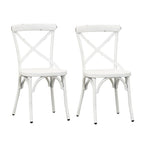 Sedia laterale con schienale a X in metallo anticato - Bianco antico (Set di 2)