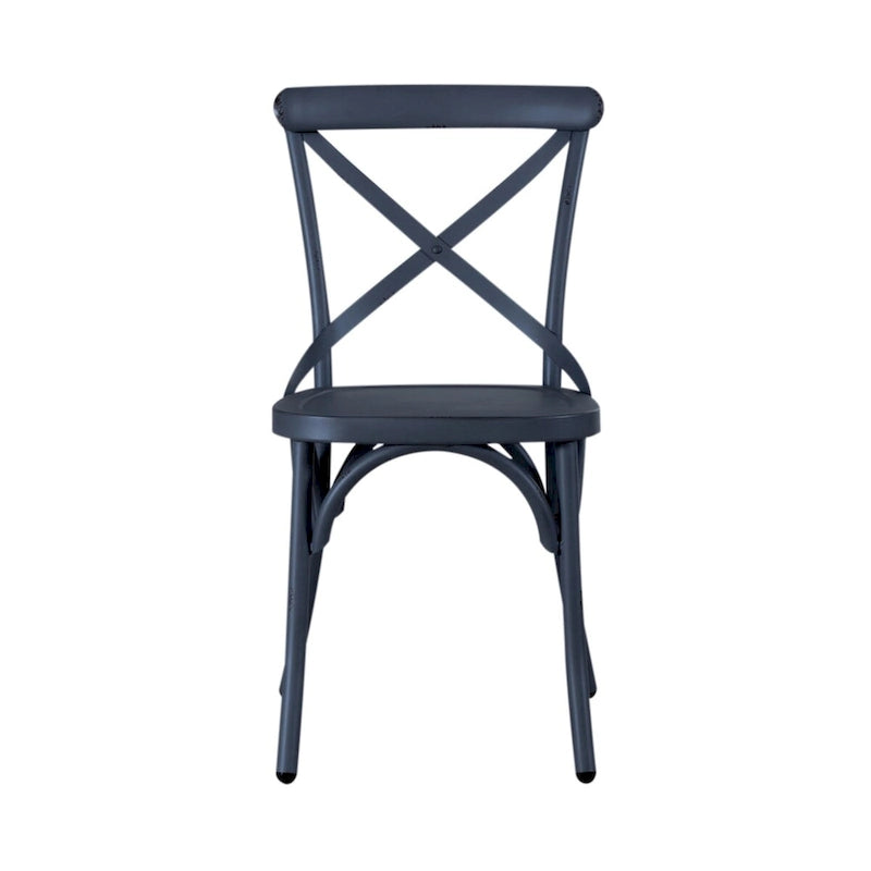 Sedia laterale con schienale a X in metallo anticato - Bianco antico (Set di 2)