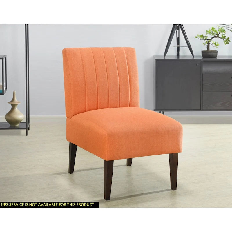 Poltroncina senza braccioli con gambe in legno – Tessuto arancione