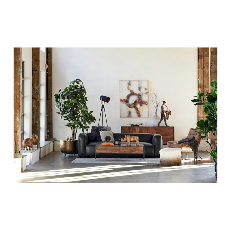 Tavolino d'appoggio rustico a tamburo in alluminio - 48 L x 48 P x 46 H cm