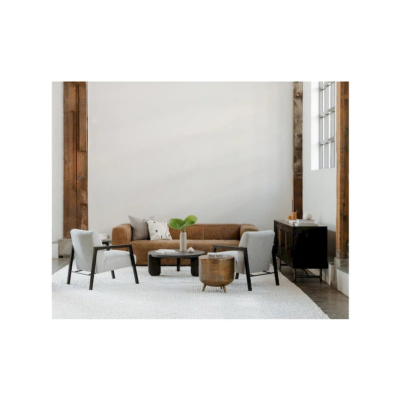Tavolino d'appoggio rustico a tamburo in alluminio - 48 L x 48 P x 46 H cm