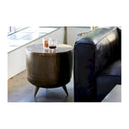 Tavolino d'appoggio rustico a tamburo in alluminio - 48 L x 48 P x 46 H cm