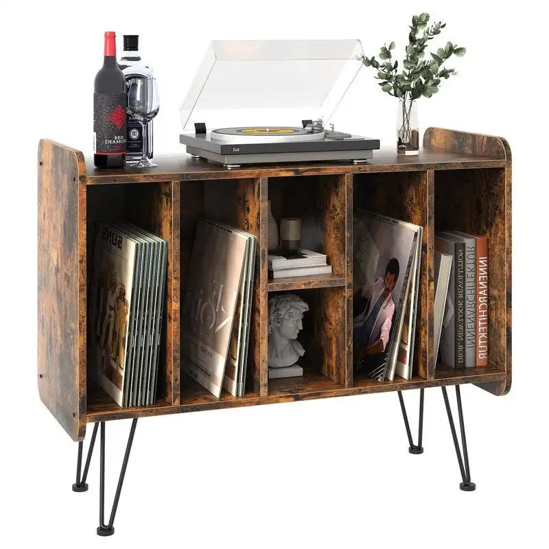 Supporto porta dischi in vinile a 3 livelli con gambe in metallo, 84,1L x 34,5P x 67,3A cm