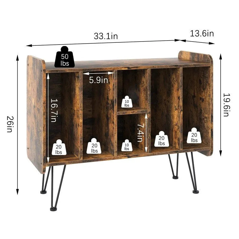 Supporto porta dischi in vinile a 3 livelli con gambe in metallo, 84,1L x 34,5P x 67,3A cm
