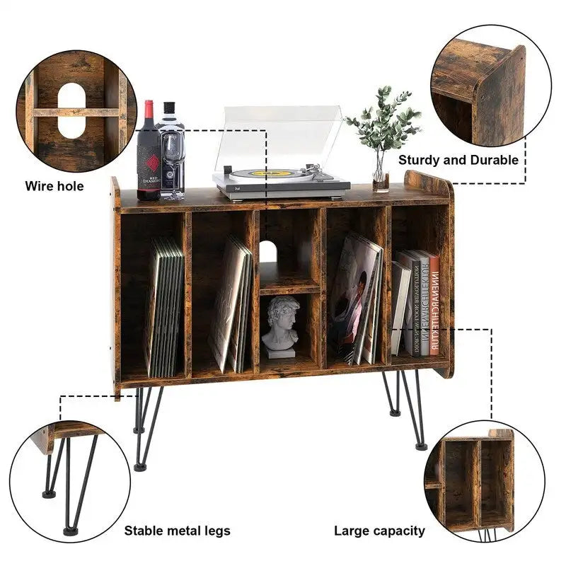 Supporto porta dischi in vinile a 3 livelli con gambe in metallo, 84,1L x 34,5P x 67,3A cm