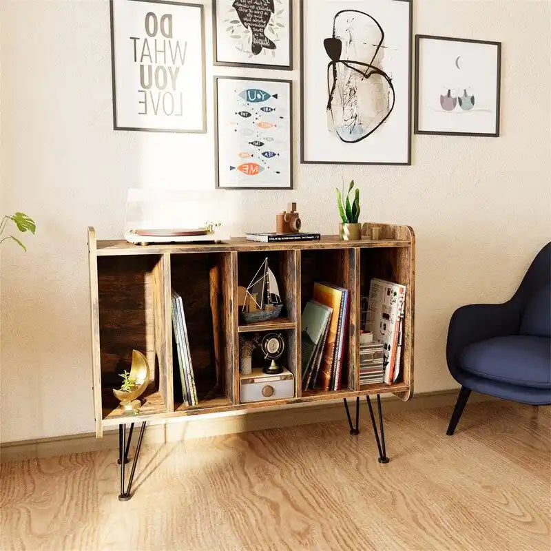 Supporto porta dischi in vinile a 3 livelli con gambe in metallo, 84,1L x 34,5P x 67,3A cm