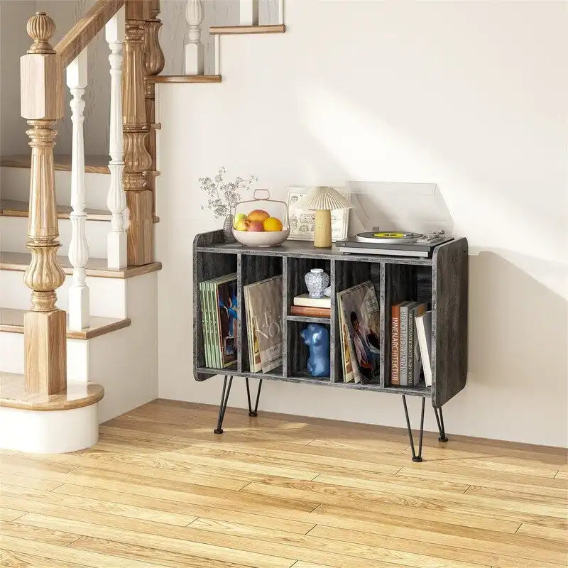 Supporto porta dischi in vinile a 3 livelli con gambe in metallo, 84,1L x 34,5P x 67,3A cm