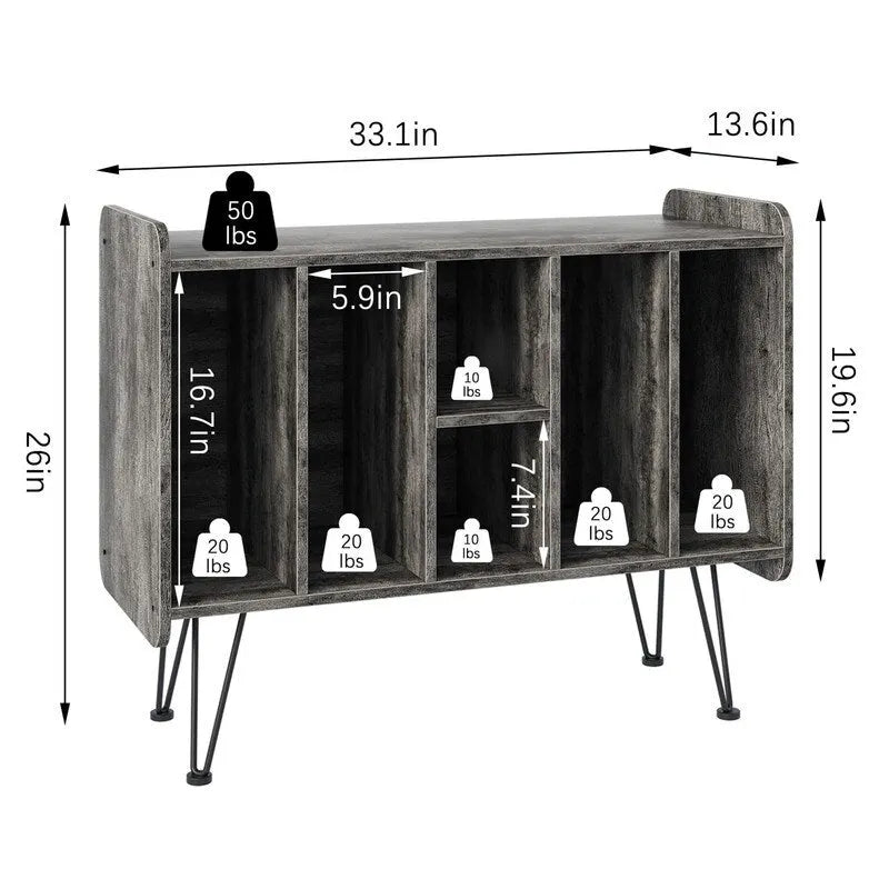Supporto porta dischi in vinile a 3 livelli con gambe in metallo, 84,1L x 34,5P x 67,3A cm
