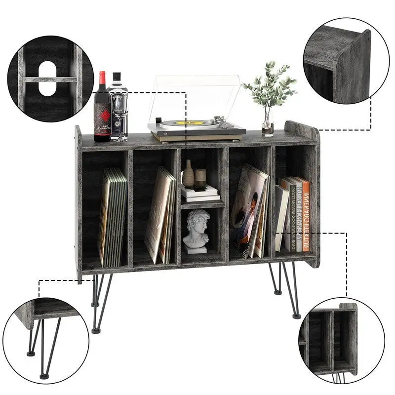 Supporto porta dischi in vinile a 3 livelli con gambe in metallo, 84,1L x 34,5P x 67,3A cm